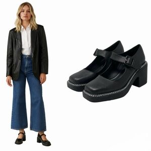 Intentionally Blank Categorial Mary Janes Size 6 NWT Black Leather Square Toe